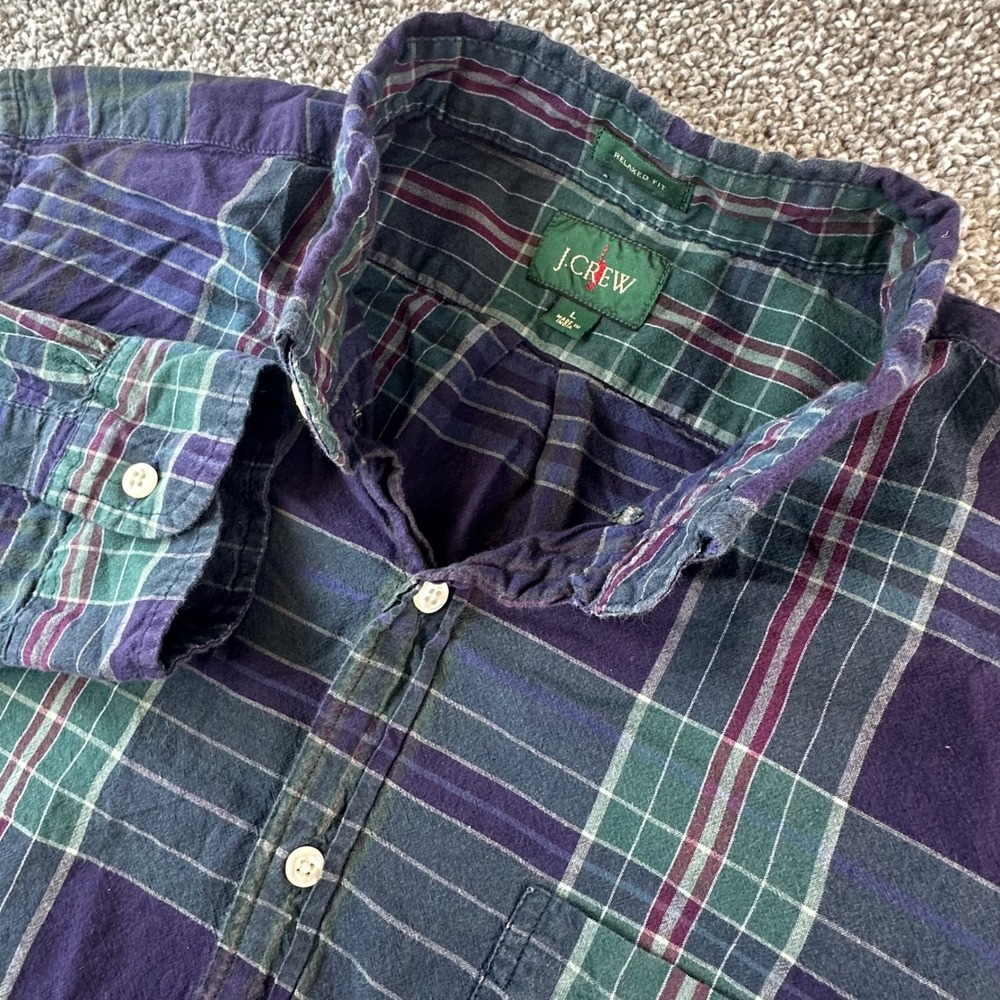 J Crew Oarsman Plaid Shirt Mens Large Relaxed Fit Long Sleeve Casual Academic